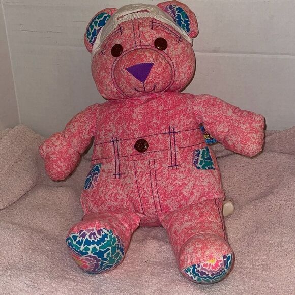 Vintage 90’s Tyco 16” Pink Doodle on me Bear Pink Teddy w/ hat Button Eyes - Picture 1 of 10